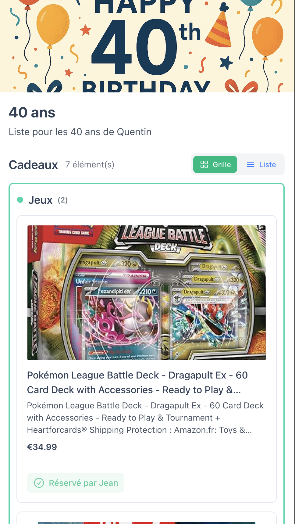 Aperçu d'une liste partagée (mobile)